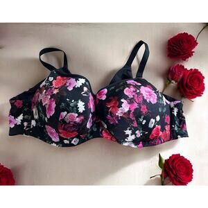 Torrid Curve Black Floral Bra Sz 48B Underwire Support Full Coverage Curvy